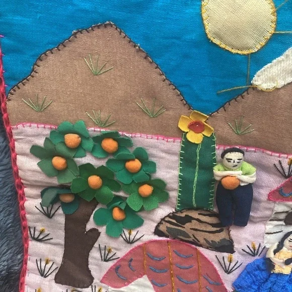 VTG Peruvian Arpillera 3D folk art applique embroidery wall art - Picture 8 of 16